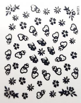 Sticker Herz, Schmetterlin,Blumen schwarz