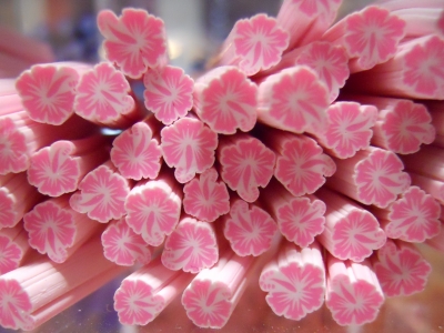 Fimo Stange Blumen Hibiskus rosa