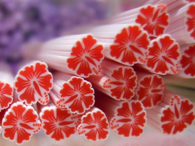 Fimo Stange Blumen Hibiskus rot