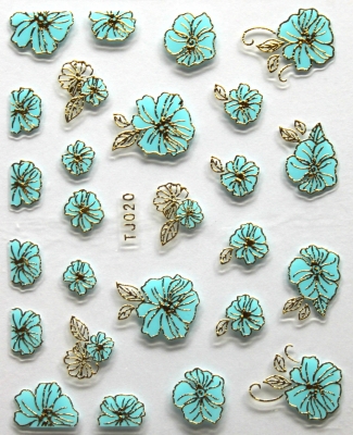 Sticker , Gold-lined blue Flowers