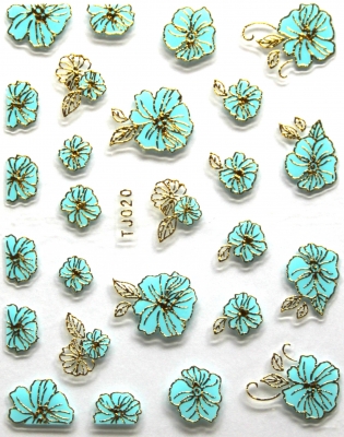 Sticker , Gold-lined blue Flowers
