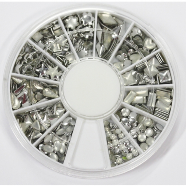Silber Metallic Flakes, Nieten im Rondell
