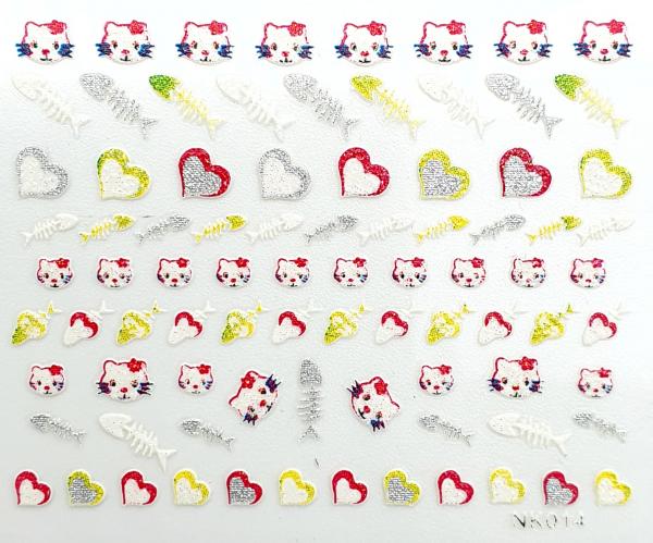 French-Sticker, Herz,Katze,Fischgräte